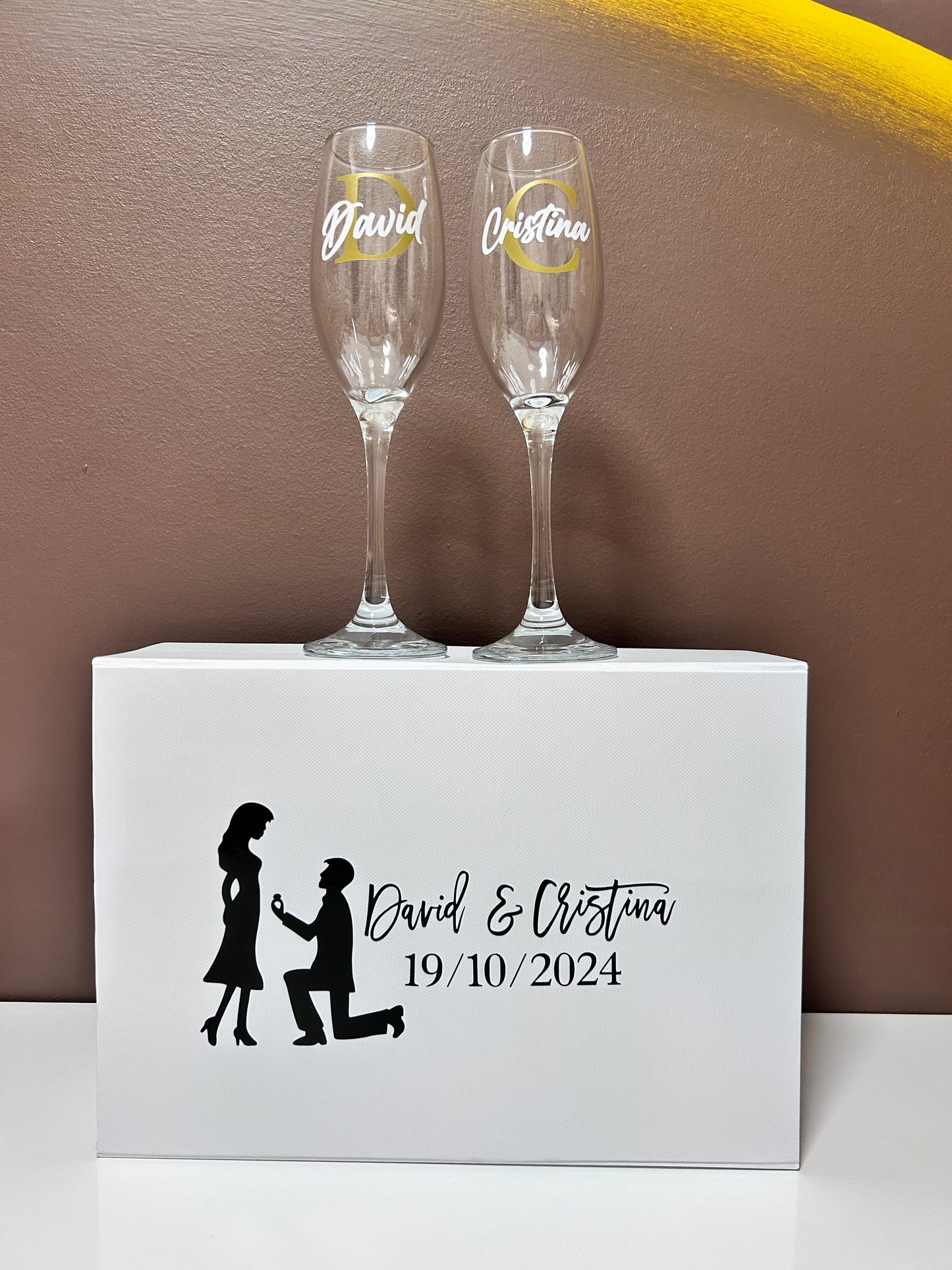 Pack Set de Brindis Boda / Aniversario: Copas Personalizadas + Caja Regalo ✨🥂