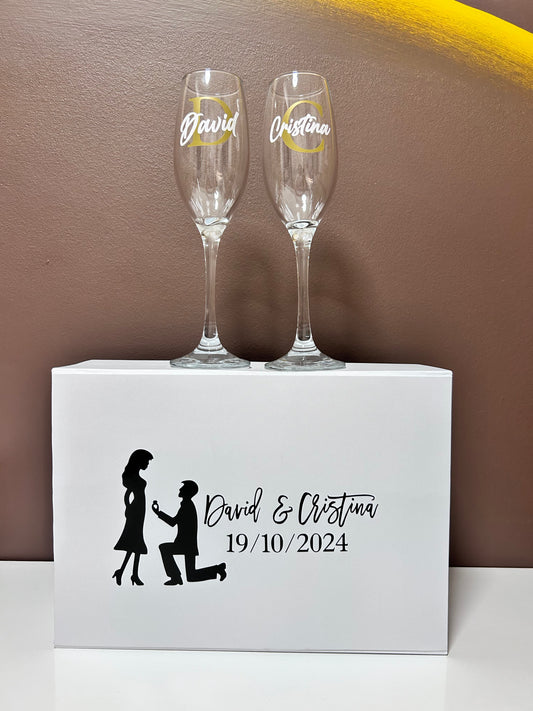 Pack Set de Brindis Boda / Aniversario: Copas Personalizadas + Caja Regalo ✨🥂