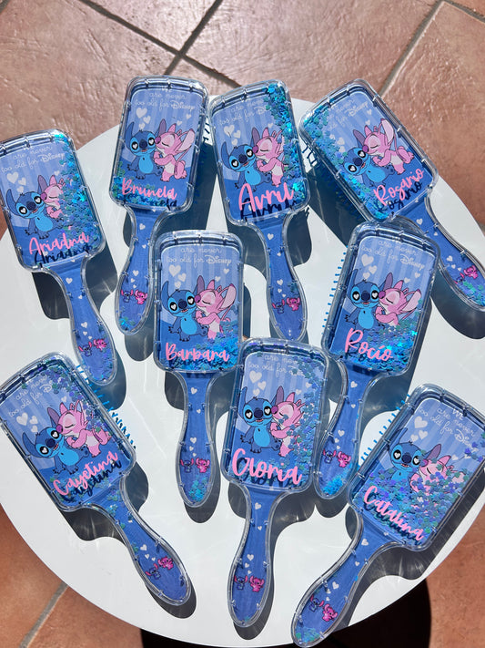 Cepillo de Pelo Personalizado "Stitch & Angel" con Glitter ✨💙