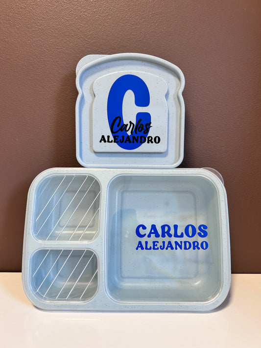 Pack Almuerzo Escolar Personalizado (Fiambrera Compartimentos + Porta Sándwich)