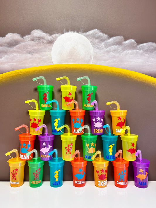 Vaso Infantil Reutilizable con Tapa y Pajita Espiral (380 ml)