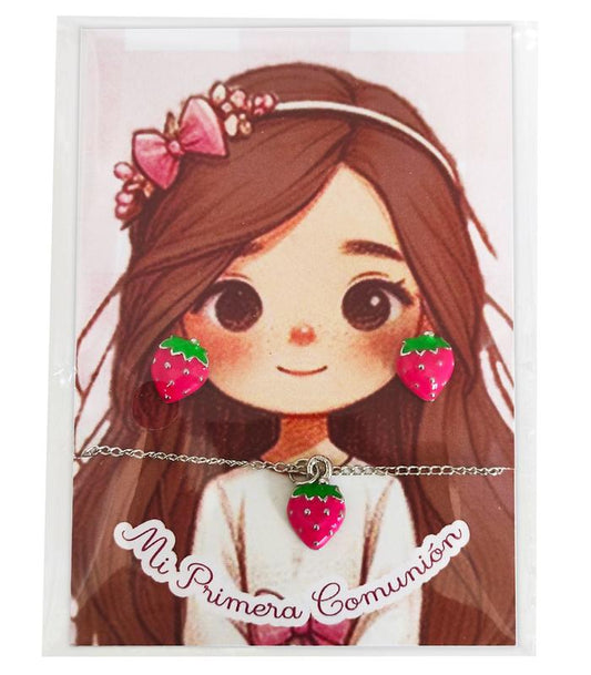 CONJUNTO COLLAR Y PENDIENTES FRESAS NIÑA