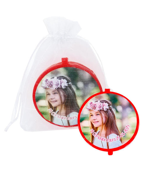 ESPEJO ROJO PERSONALIZADO CON FOTO EN ORGANZA
